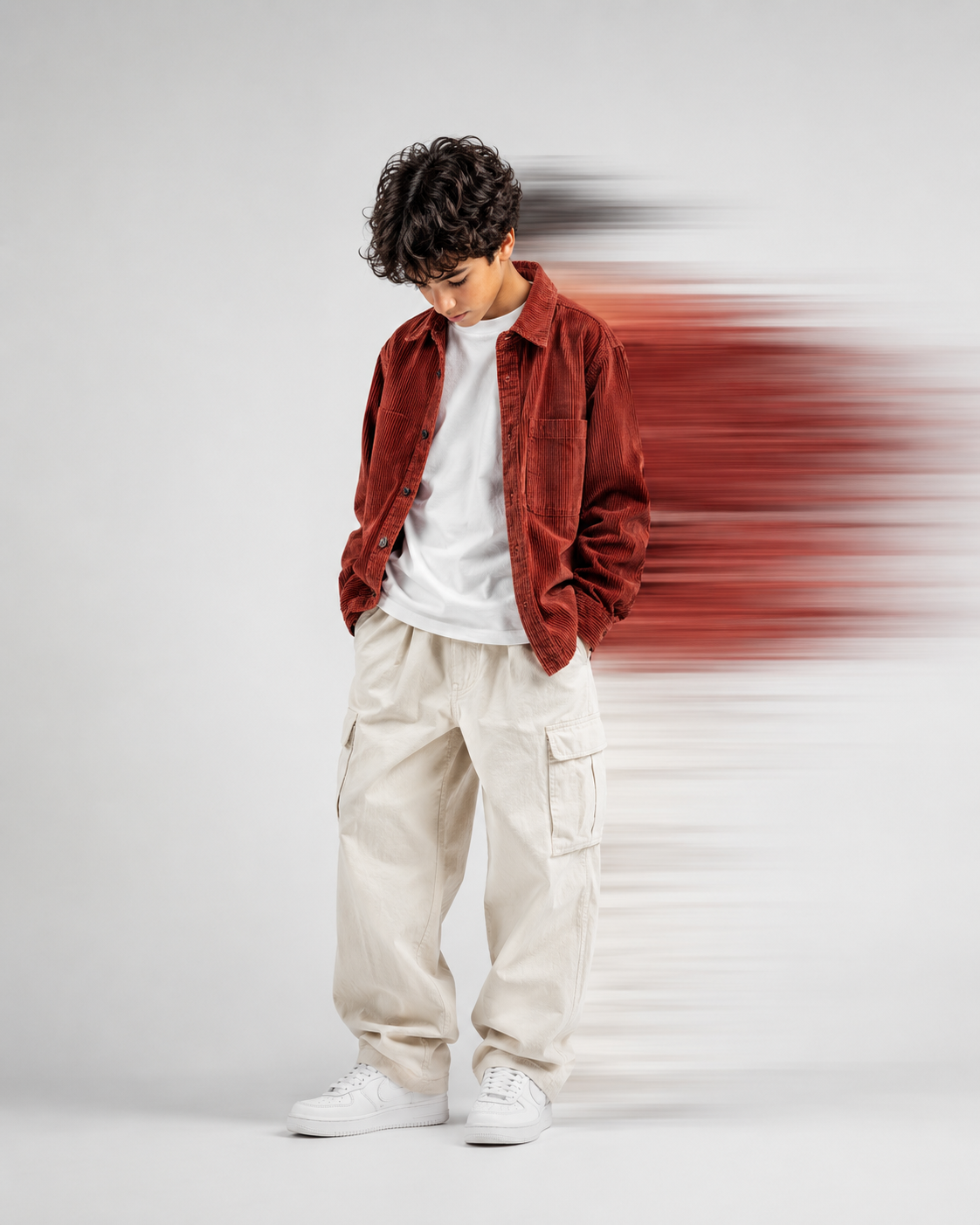 Full-Body Fashion Portrait of a Boy with Motion-Blur Streak Effect