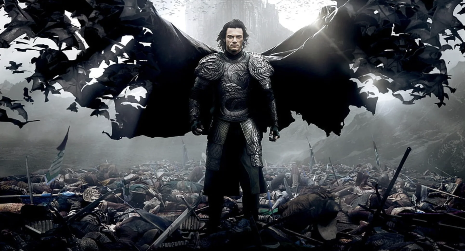 Dark Warlord King with Bat-Wing Cloak Over Battlefield