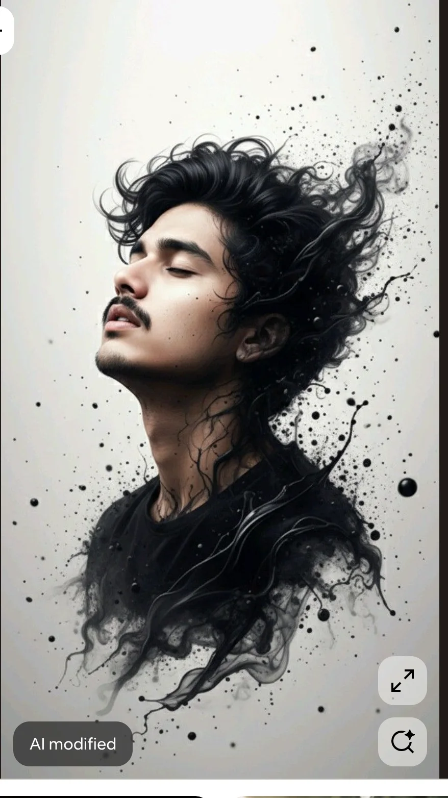 Dissolving Ink Portrait of Man with Wild Hair