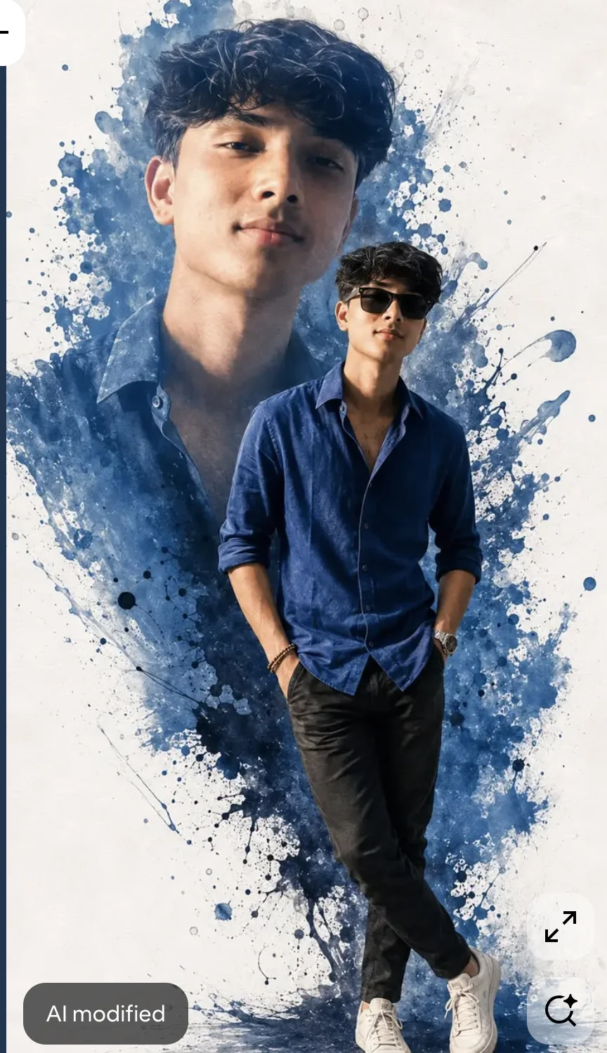 Double Exposure Watercolor Portrait with Blue Ink Splash Effect