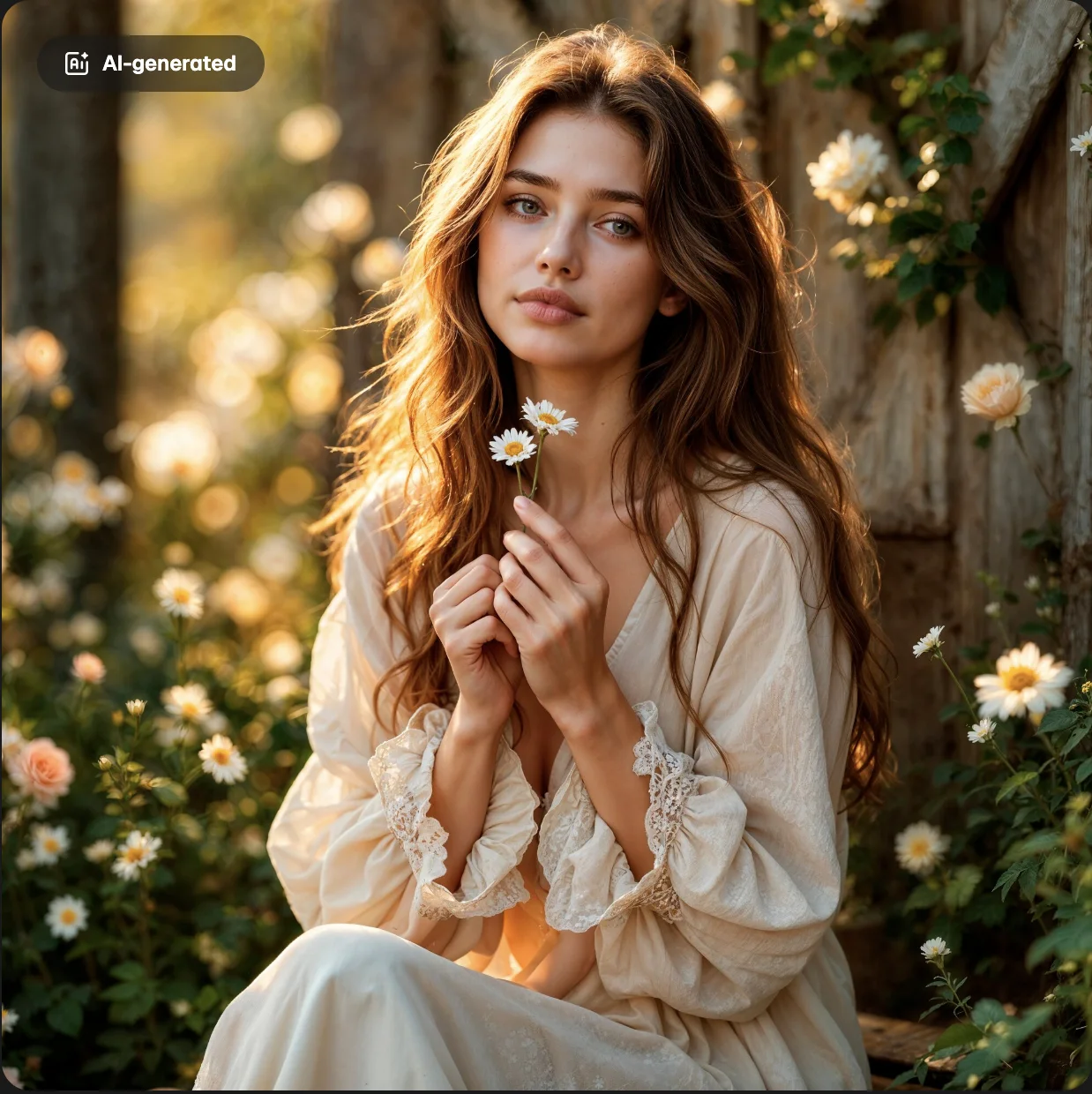 Golden Hour Cottagecore Portrait with Daisy