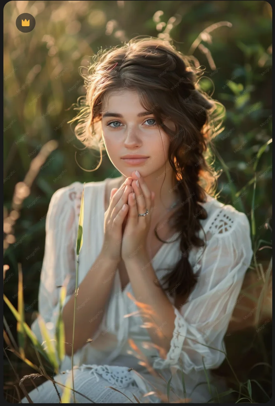 Golden Hour Portrait with Braided Hair in Tall Grass Field