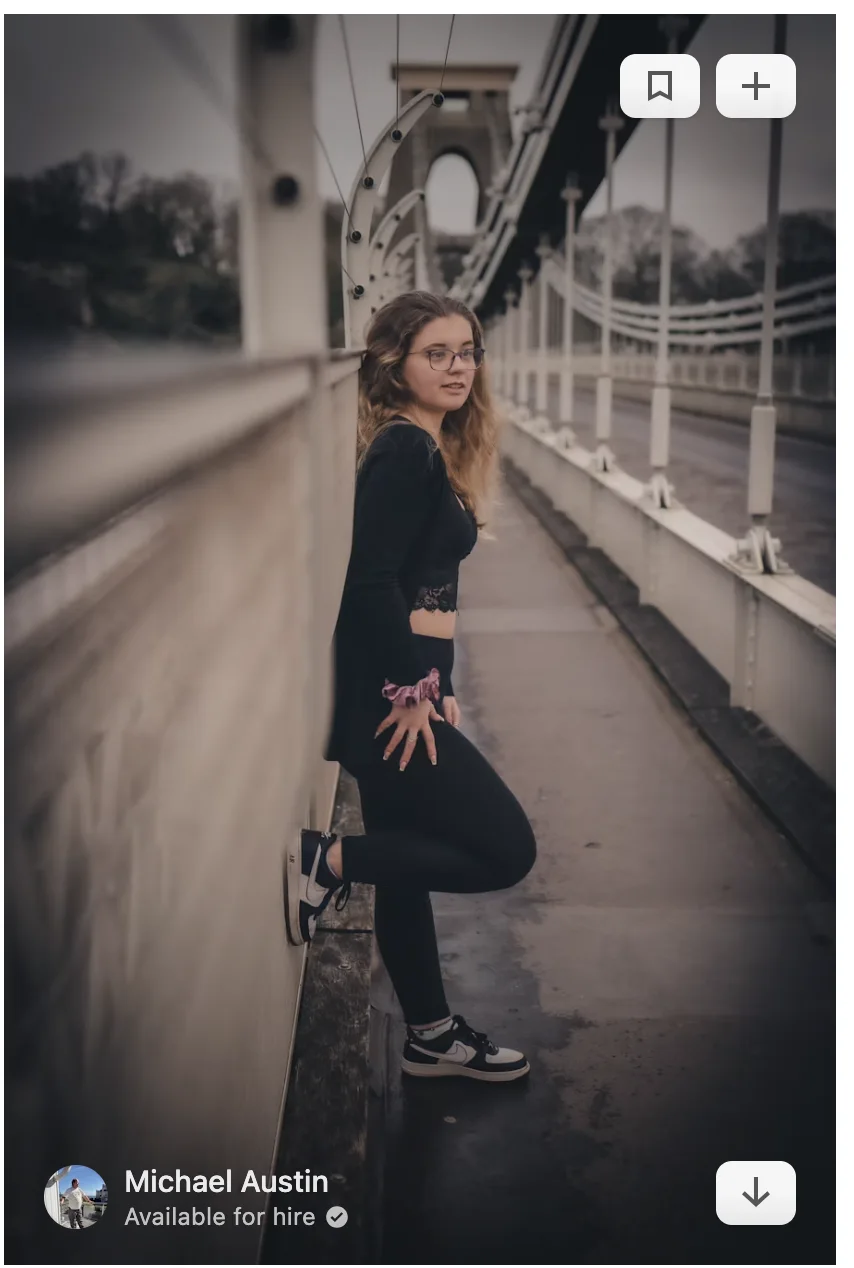 Moody portrait on a suspension bridge walkway