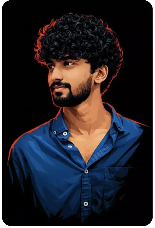 Vector Portrait with Curly Hair and Neon Rim Light