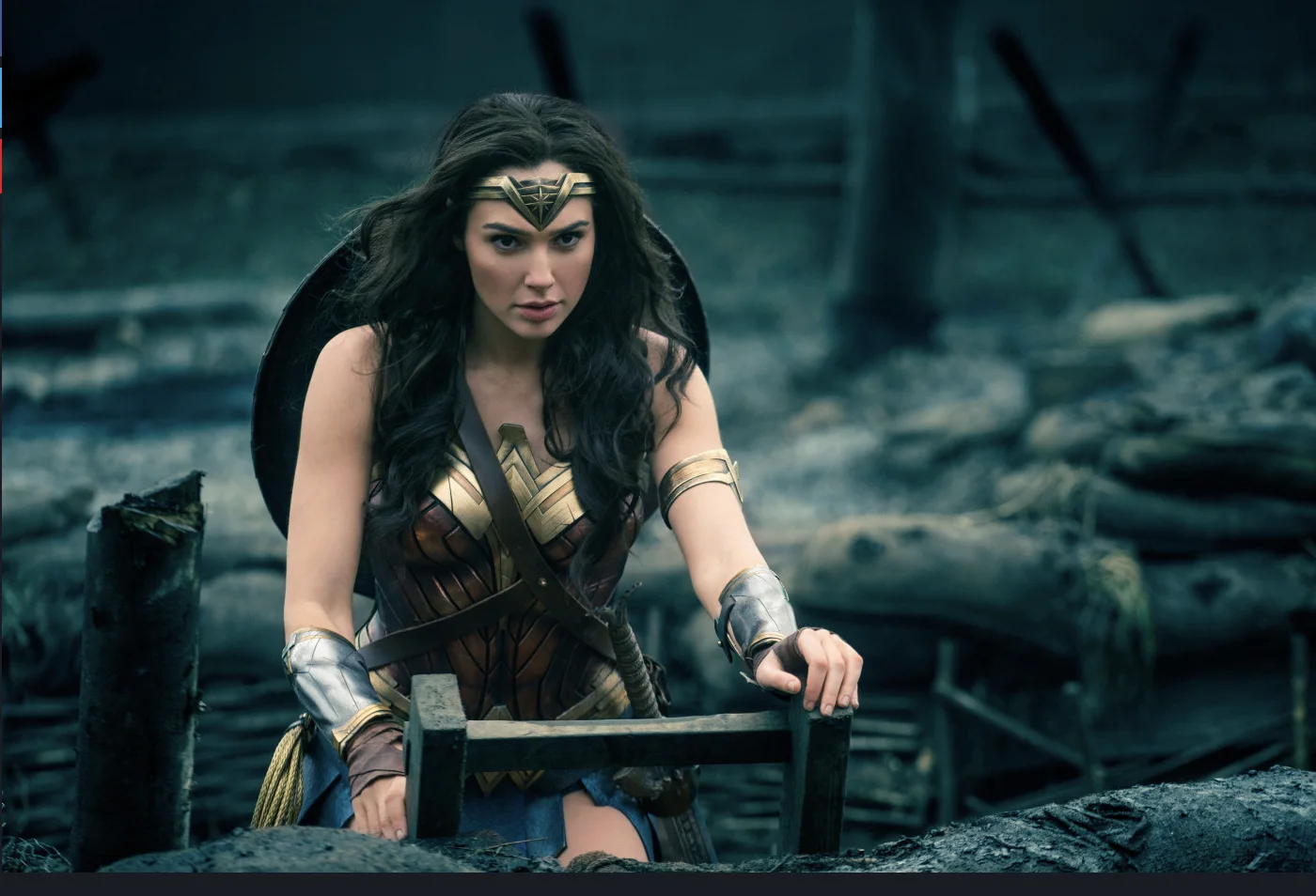 Warrior Woman Emerging from War-Torn Trench
